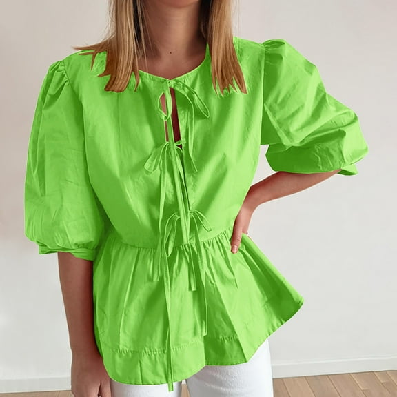 Women Tops Sawvnm Women's Fashion Summer Round-Neck Short Sleeve Printed Casual T-shirt Blouse Tops under $5.00 Green L