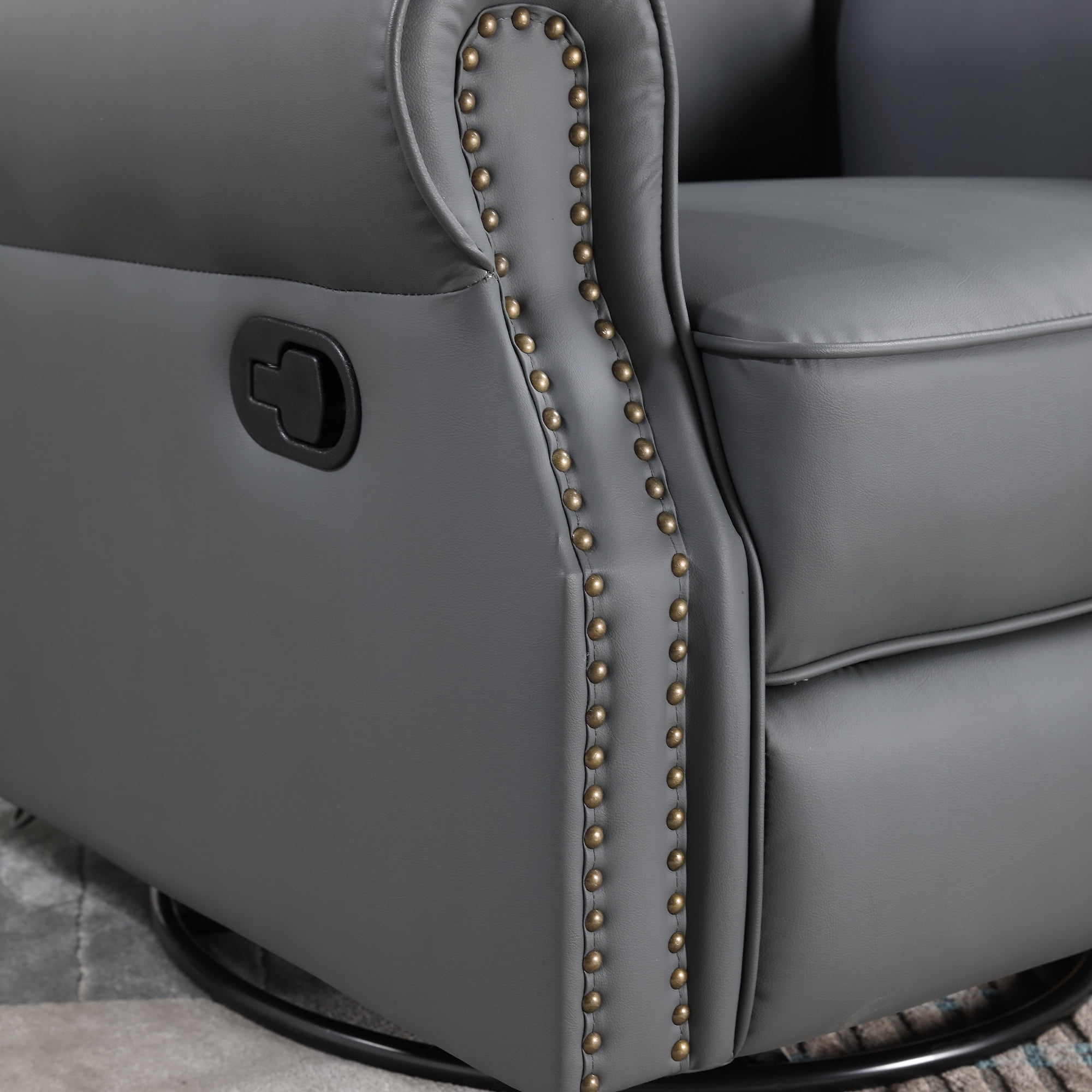 Dinosisco Swivel Rocker Recliner, Upholstered Glider Rocking Chair, Gray Faux Leather
