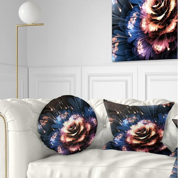 Designart Fractal Flower Orange and Blue - Floral Throw Pillow - 12x20