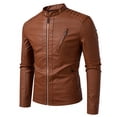thumbnail image 3 of Men's casual stand-up collar jacket, PU leather jacket, motorcycle suit, diagonal zipper pocket design, 3 of 13