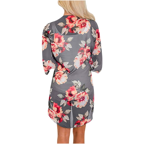 Cárdigan Tipo Kimono Fluido Para Mujer, Vestido Con Parte Delantera Abierta, Blusa de Gasa Estampada, Tops Sueltos Odeerbi ODB-6