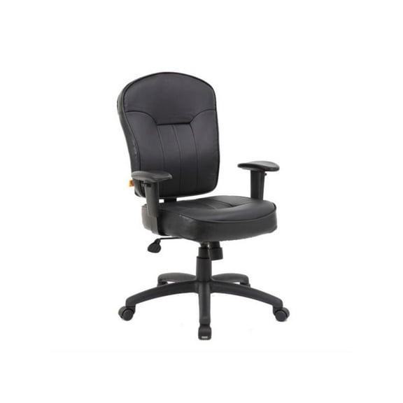 Boss Office Products Black Leather Task Chair with Adjustable Arms