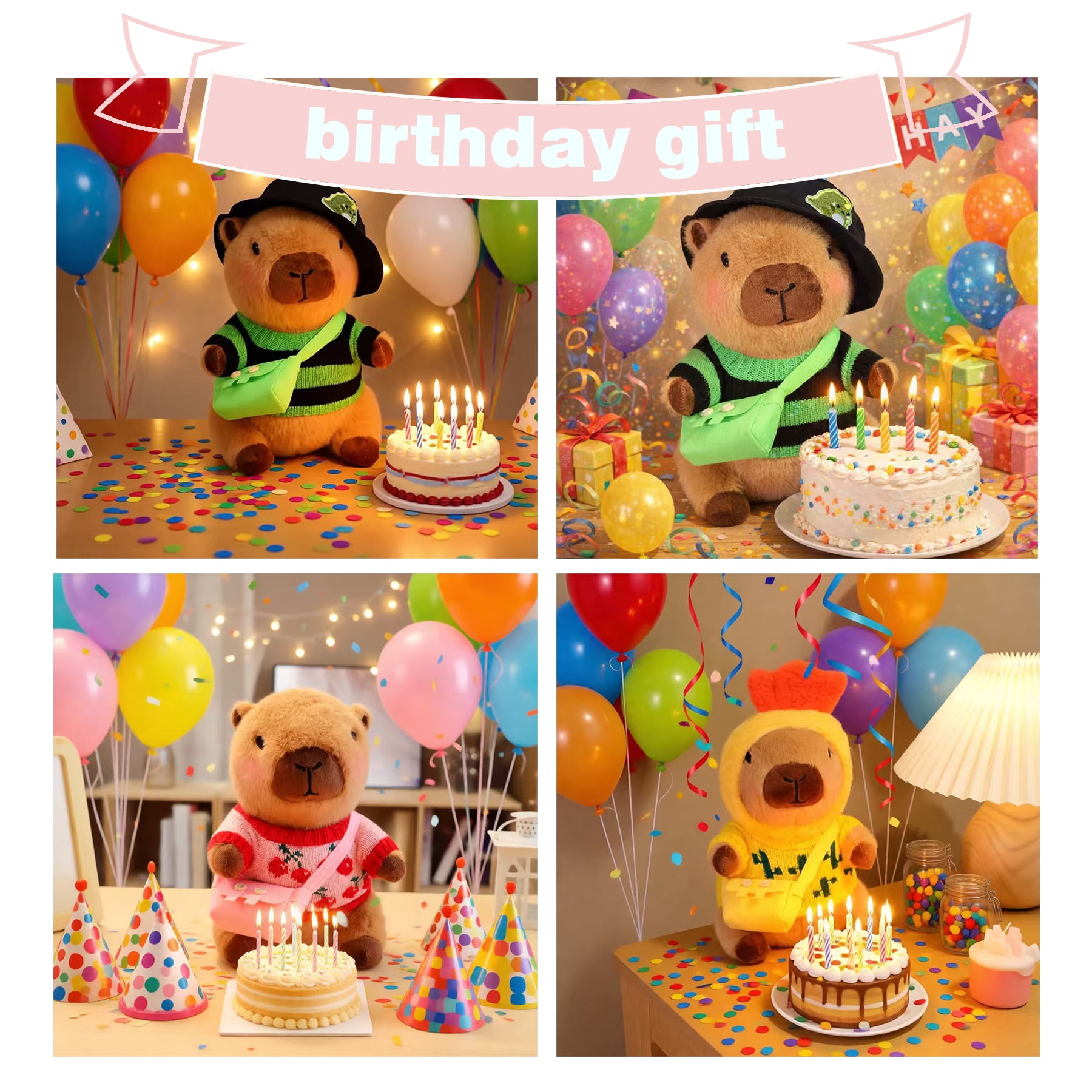 Capybara Plush with 9 Clothes & Accessories, Dress Up Stuffed Animal, 10.2 Inch Cute Plush Toy with 2 Hats, 4 Sweaters and 3 Bags, Birthday or Christmas Gift for Girls and Boys