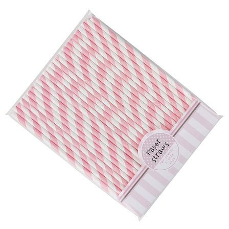 MLINS Pink White Striped Paper Straws for Parties Restaurants and Home Use 20cm