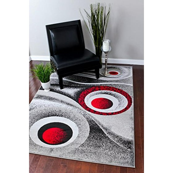 Persian Rugs 1504 Gray Circle Design Contemporary Area Rug