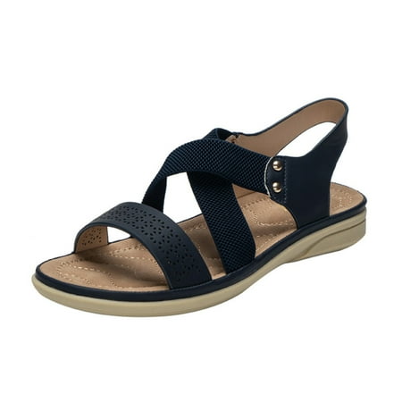 

PEASKJP Sandals Women 2023 Women High Heel Open Toe Sandals Wedge Casual Shoes Round Toe Slippers Women Sandals Wide Width Shoes Blue 6.50