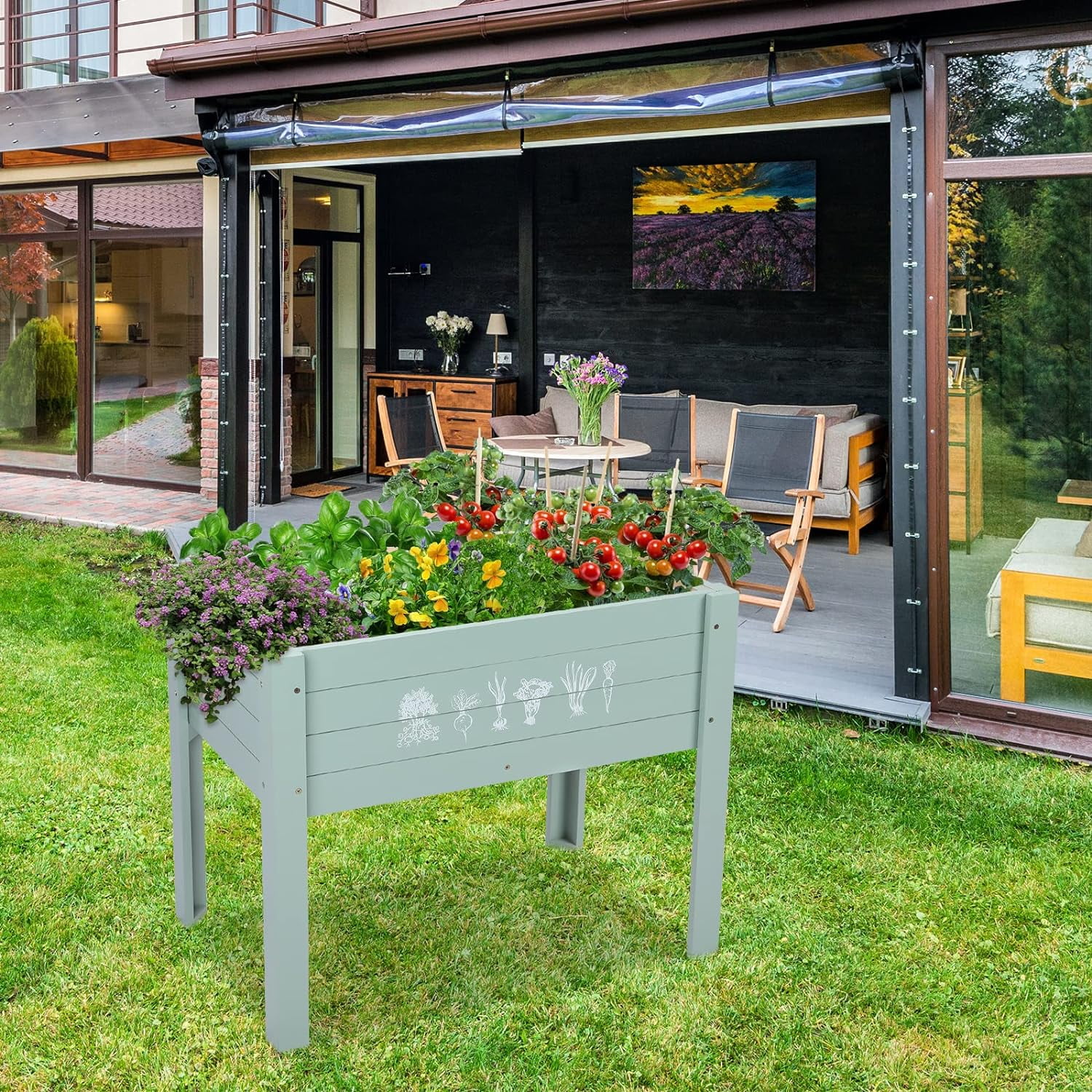 WONDER GARDEN Kids Raised Garden Bed,Raised Garden Bed-Planters for Outdoor Plants - Wood Planter Boxes Outdoor for Kids with Legs and DIY Chalkboard for Vegetables Flower Herb