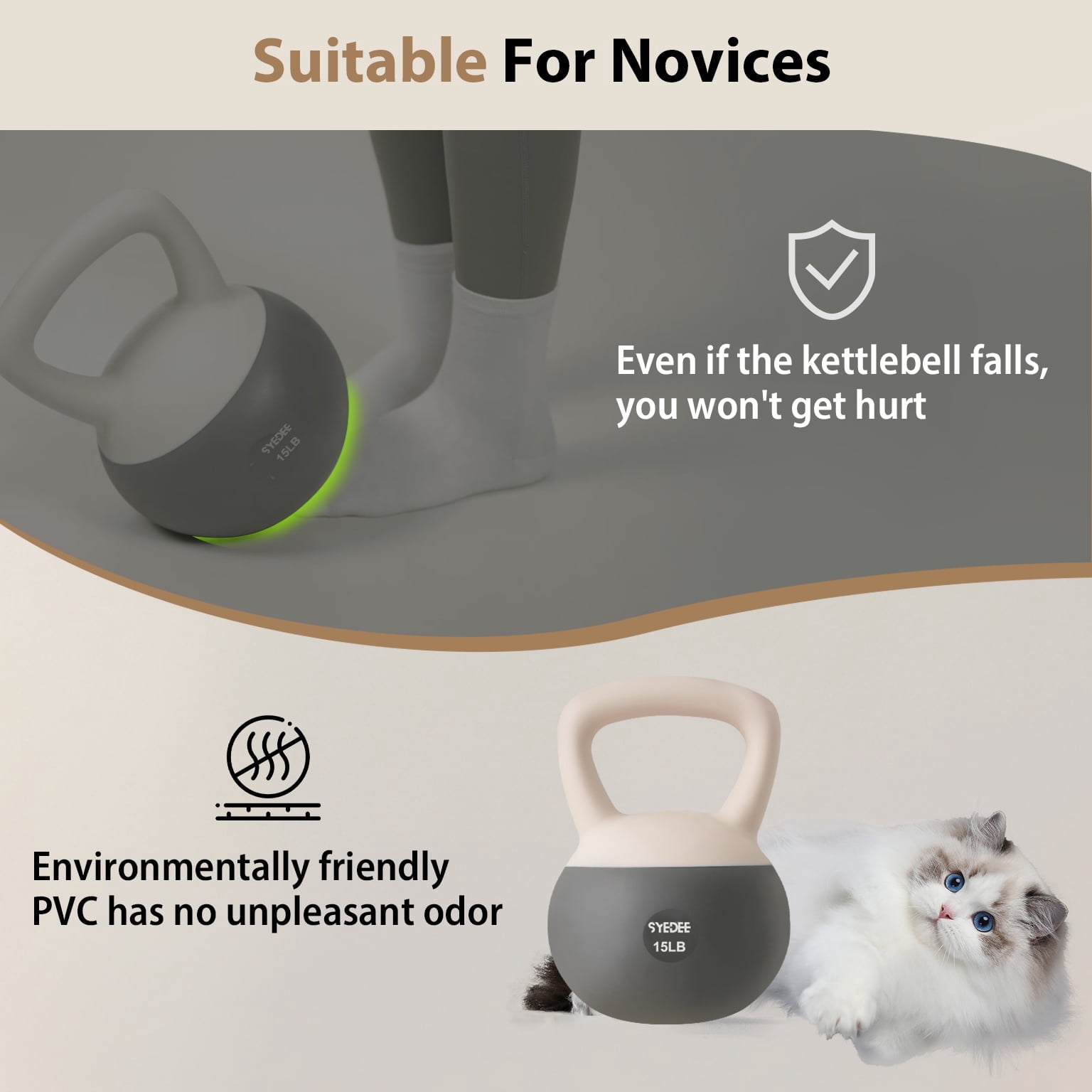 Syedee Soft Kettlebell Set –15lbs Anti-Slip Grip & Wide Handle Design,Soft Kettlebell set, Gentle Floor-Friendly Impact, for Home Functional Training, Home Gym