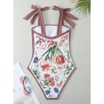 thumbnail image 5 of BERANMEY Women's Tropical Print One Piece Swimsuit with Cover up Beach Skirt Sarong Two Piece Floral Printed V Neck Tummy Control High Cut Monokini Swimsuit Bathing Suit Women's Swimwear & Clothing, 5 of 7