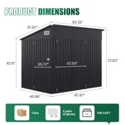 Clouddwell 8ft x 4ft Heavy-Duty Metal Storage Shed with 3 Doors, Lockable Lean-To Design, Weatherproof for Garden & Tools (Black)