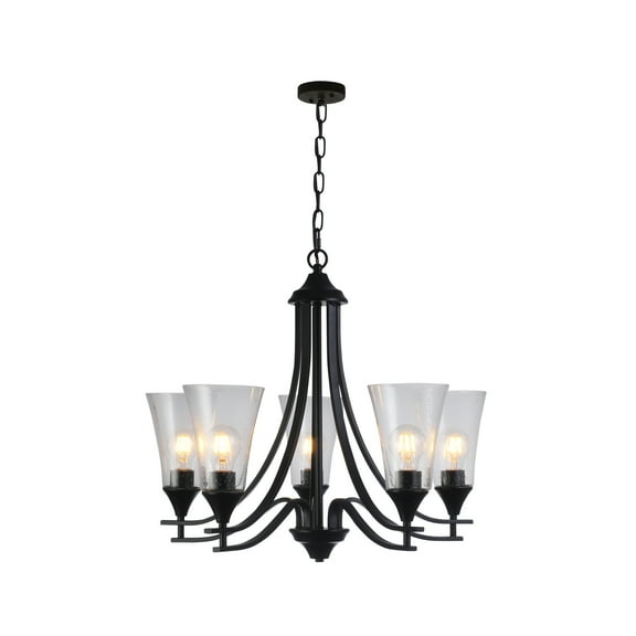 Chloe Lighting Sherard 5-Light Glass Metal Hanging Chandelier in Matte Black