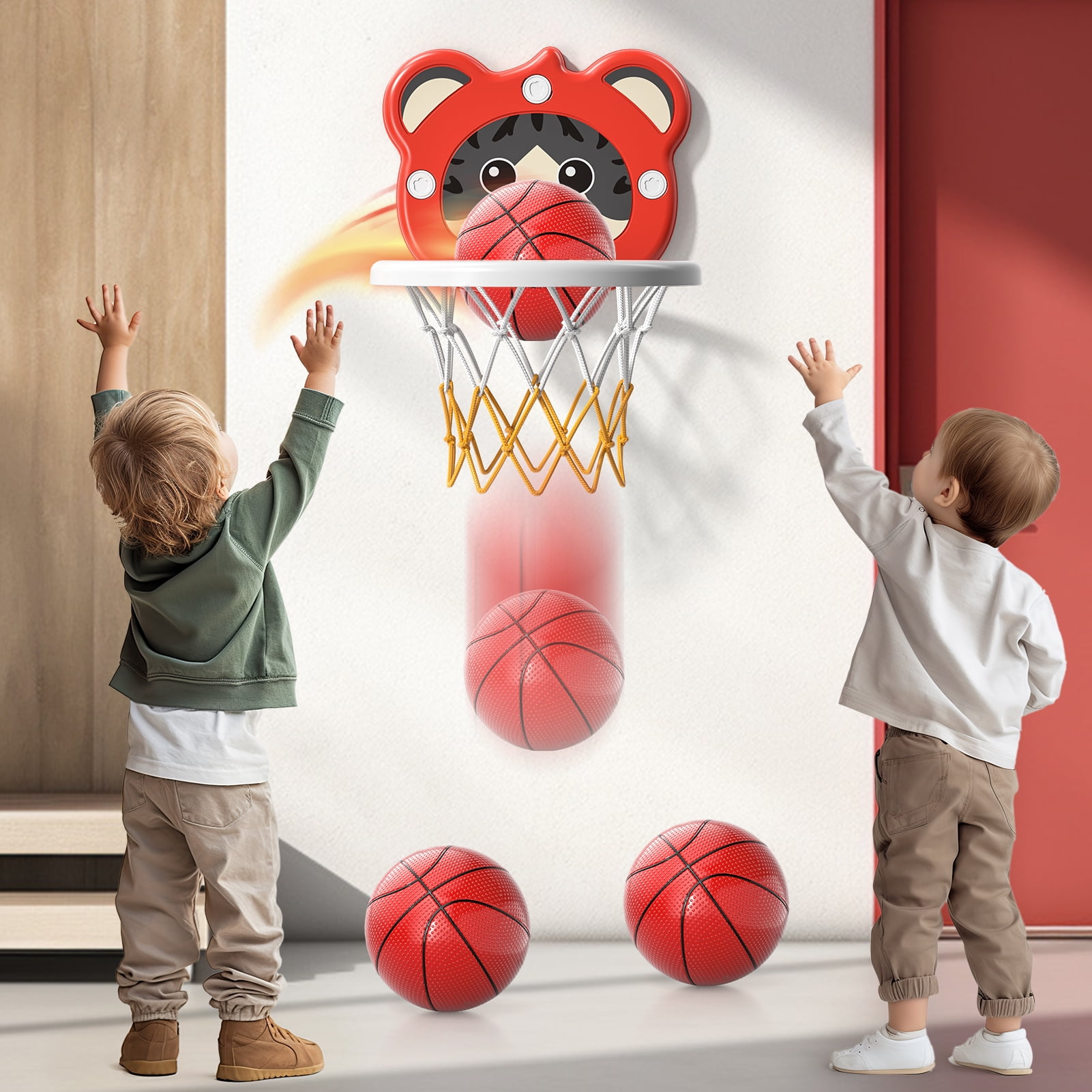 MAVOLIO Toddler Basketball Hoop, Mini Indoor Kids Hoop with 4 Balls, Portable Adjustable Height Backboard, Ideal Gift for 3-8 Year Old Boys Girls