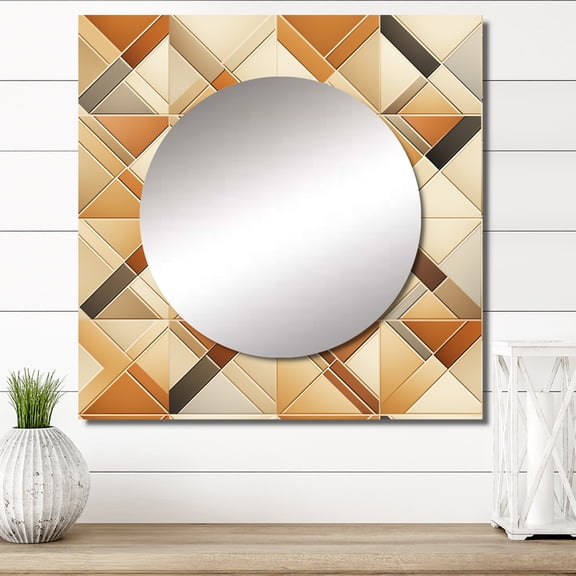 Designart "Rustic Geometric Lattices In Beige And Brown" 0 Beige Large Square Mirror - Square Bedroom Mirror Printed Wall Decor - Modern Square Printed Wall Mirror Art