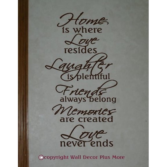 Family Quote Home Is Where Love Never Ends Vinyl Wall Decals Sticker, 23x13-Inch, Chocolate Brown