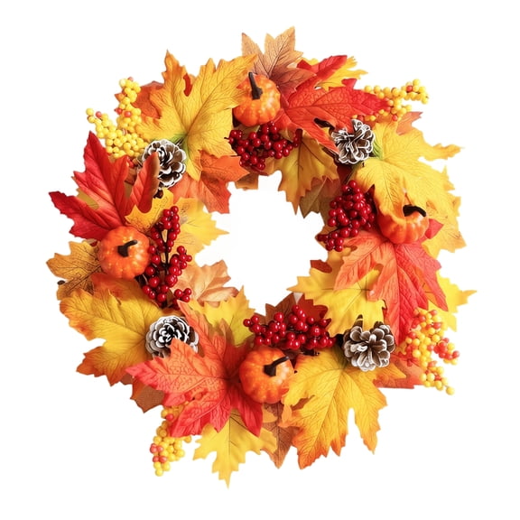 Aximioll Fall Maple Leaf Berry Wreath, Natural Vine Base, Fall Wreath Decor for Front Door Wall Entryway Mantel