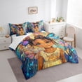 thumbnail image 2 of Castle Fairy Cartoon Black Girl Twin Size Bedding 7-Piece for Teens,Watercolor Flying Butterflies Bedding Comforter Set,Brown Blue, 2 of 7