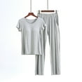thumbnail image 3 of Women Pajamas Set Button Down Sleepwear Short Sleeve Nightwear with Long Pants Soft Pjs Set with Pockets, 3 of 3