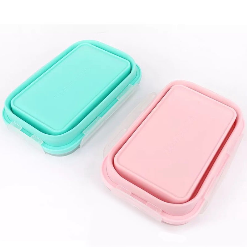 CHUANYAN 4pcs/set Silicone Rectangle Lunch Box Collapsible Bento Box Folding Food Container Bowl 300/500/800/1200ml for Dinnerware