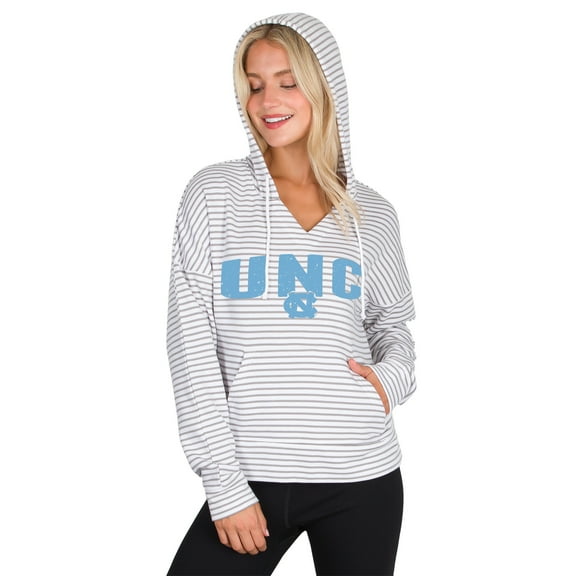Men's Concepts Sport White/Gray North Carolina Tar Heels French Terry Striped V-Neck Pullover Hoodie