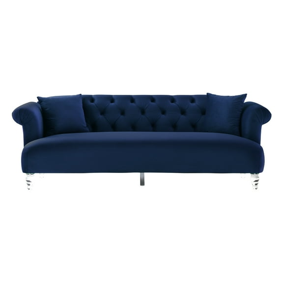 Blue Velvet Sofa Modern Living Room Couch Acrylic Leg Sofa