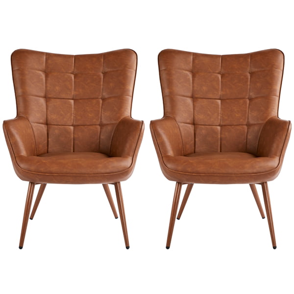 Biscuit Tufted Wingback Accent Chair, Leather Wingback Recliner Armchair