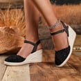 thumbnail image 2 of Rokment Womens Boho Beach Crochet Espadrilles Wedges Dress Sandals Spring Summer Fashion Casual Lace Closed Toe Platform Chunky High Heels for Woman Bride Wedding Vacation Black Size 6, 2 of 5