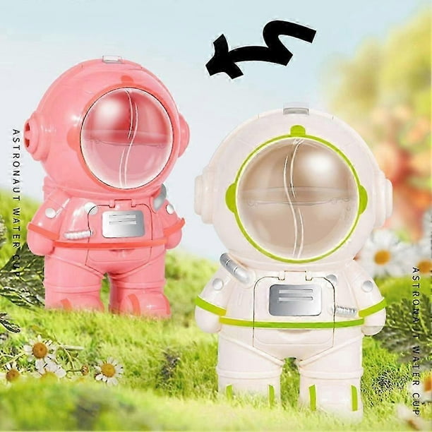 Astronaut Robot Water Dispenser for Kids, Portable Squeeze Drinking Cup with Straw & Back Strap