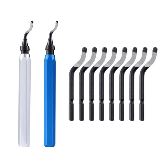 Deburring Tool with 10 High Speed Steel Blades, Deburring Tool 3D Printing, Deburring Tool for Metal, Resin, Copper, Plastic, PVC Pipes, 3D Printed Edges (2 Blue Handle)