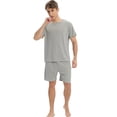 thumbnail image 2 of Defitshape Men's Summer Pajamas Short Sleeve Shorts Pajama Set Soft Spring Lightweight Fall Casual Basic Waffle Knit Pj Set Light Green X-Large, 2 of 4