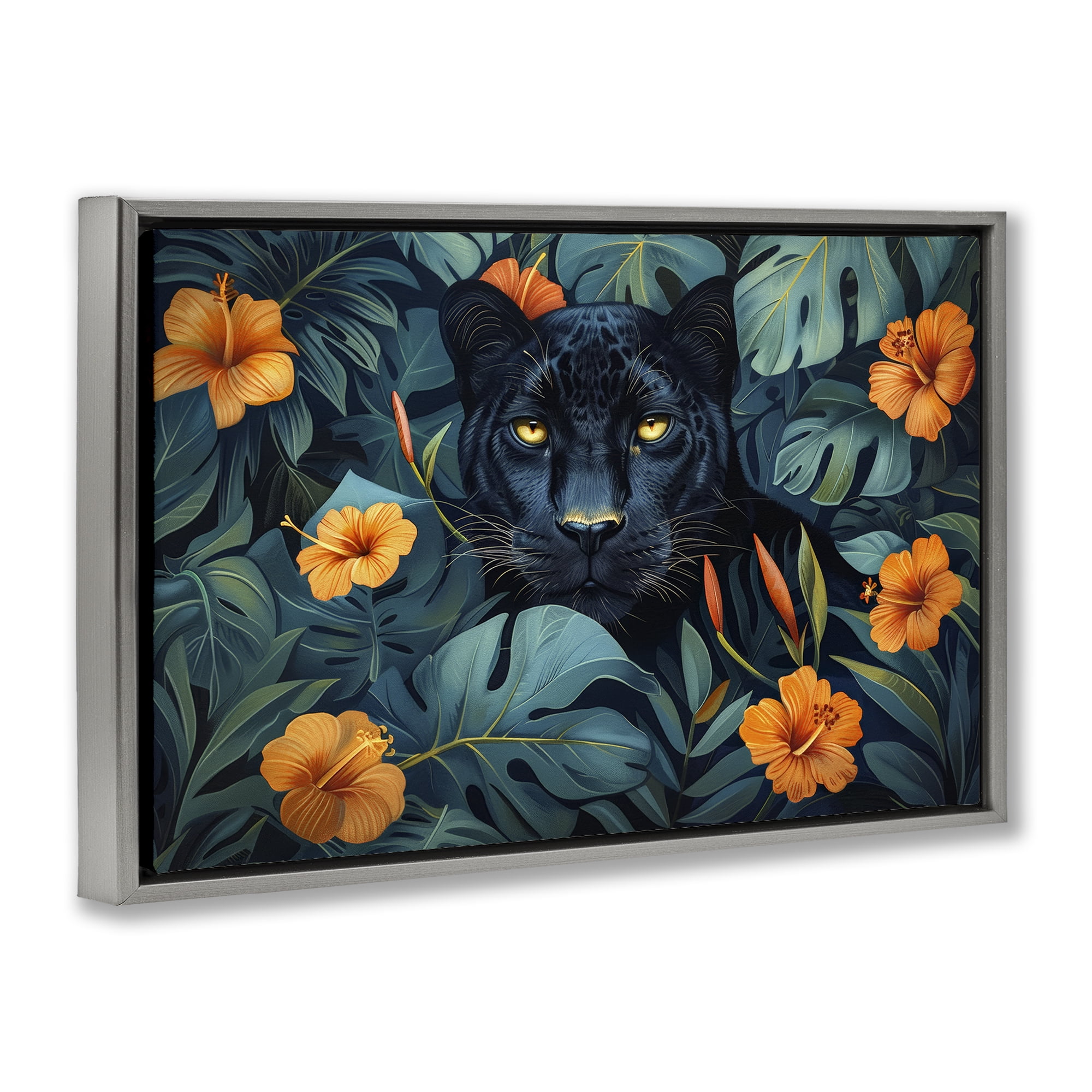 Stupell Industries Hiding Panther's Paradise Gray Framed Floater Canvas Wall Art, design by Ray Powers