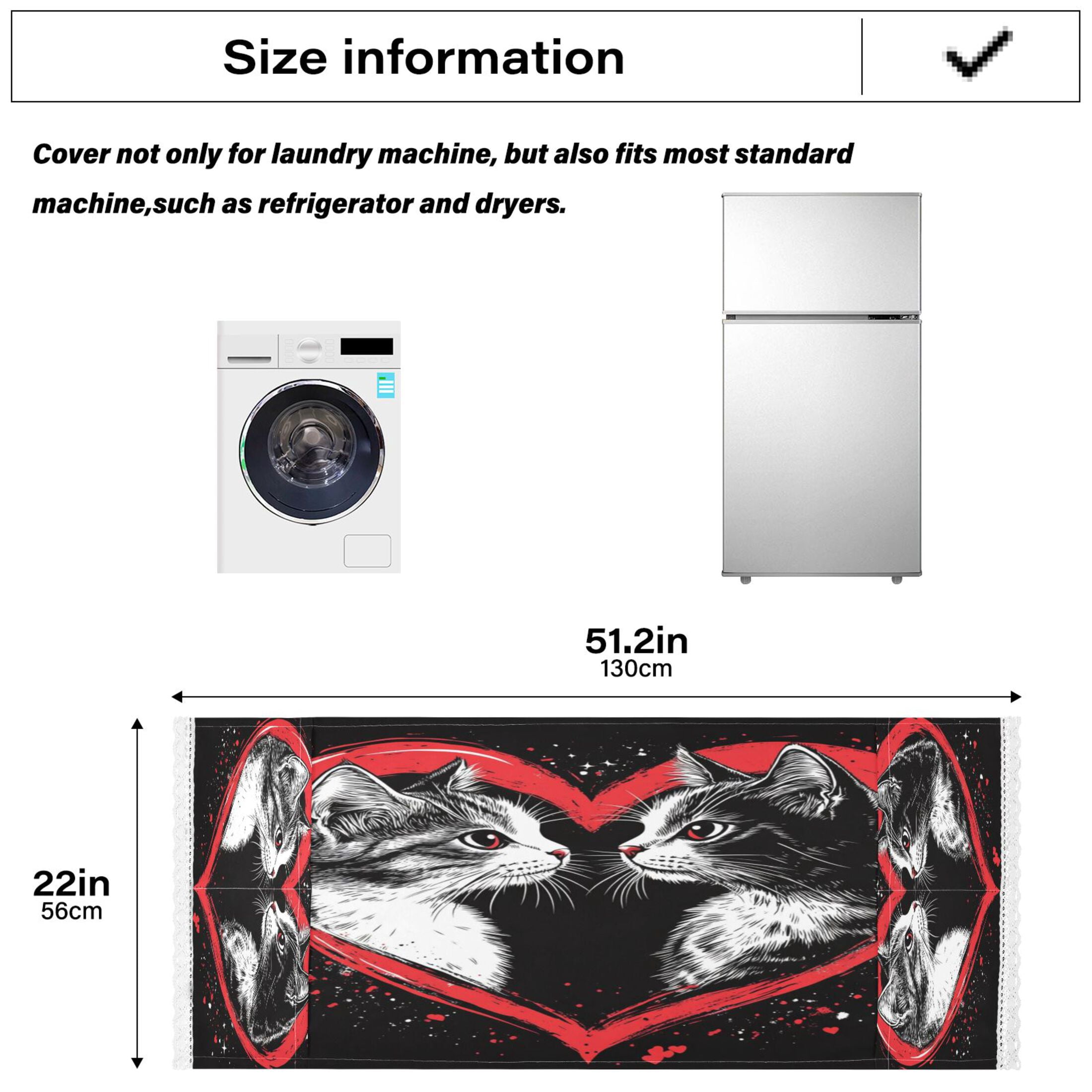 WOBOGO Two Cats Looking at Each Other Washing Machine Cloth Dryer Refrigerator Top Cover Protective Non-Slip Mat For Kitchen Laundry
