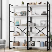 2 Pieces 5 Tiers Bookshelf, Classically Tall Bookcase Shelf, Industrial Book Rack, Modern Book Holder in Bedroom/Living Room/Home/Office, Storage Rack Shelves for Books/Movies-White
