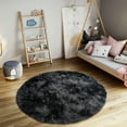 thumbnail image 3 of ZENELESS Fuzzy Rug for Kids Room,4x4ft Fluffy Round Rug, Tie-dye Black Gray Non-Slip Soft Circle Carpet for Boys Bedroom,Reading Nook,Home Decor,Nursery Room, 3 of 8