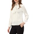 thumbnail image 4 of INSPIRE CHIC Women's Bow Tie Neck Solid Long Sleeve Satin Blouse Tops XS White, 4 of 6