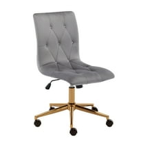Duhome Armless Home Office Chair, Velvet Tufted Computer Desk Chair Rolling Chair, Vanity Chair with Wheels, Gray and Gold