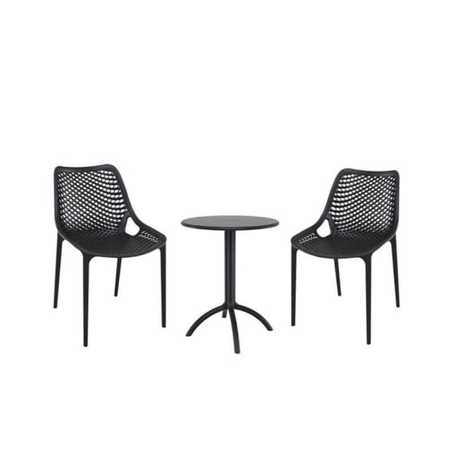 Ensemble Bistro de Patio 3 Pcs avec Table Bistro et Ensemble de 2 Chaises en Noir