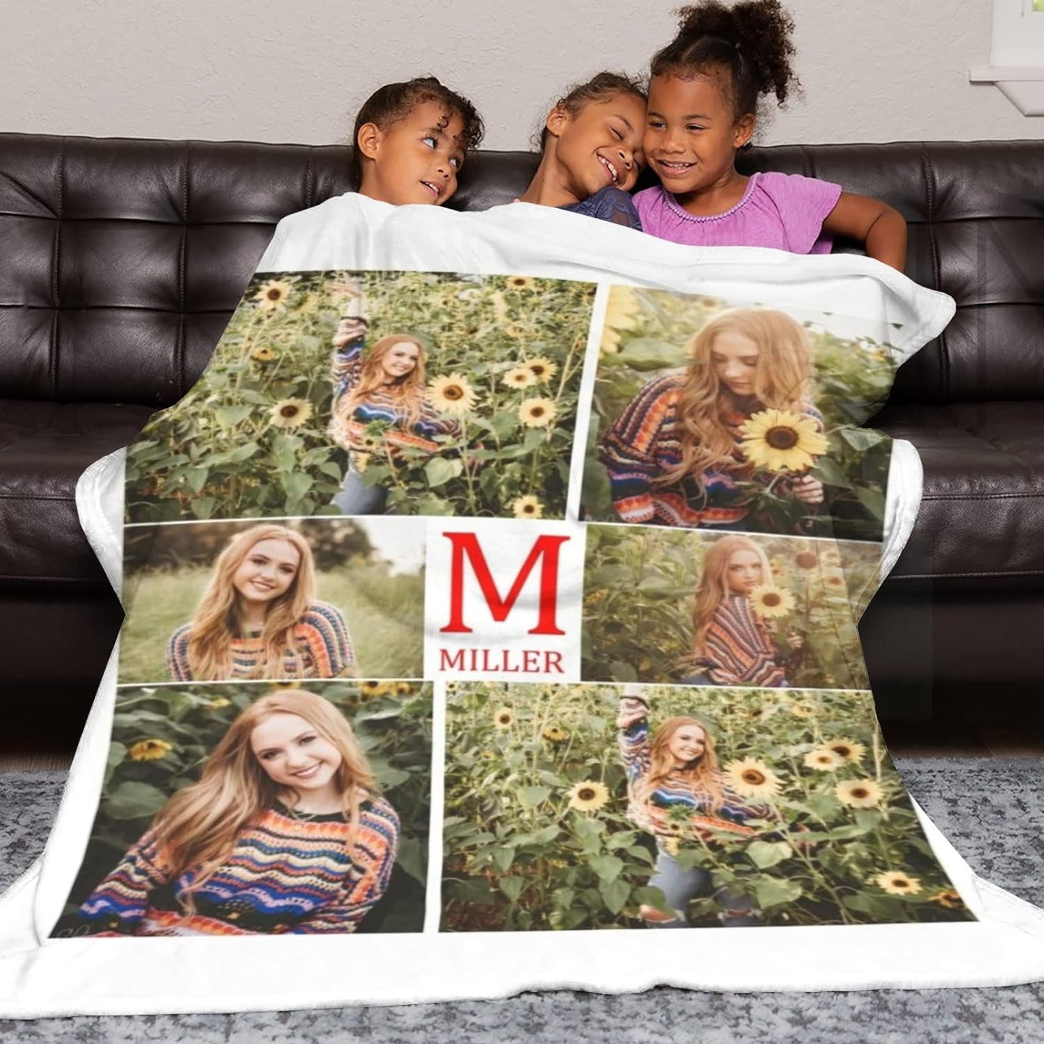Custom Blanket with Text Photo Collage Customized Blankets with Pictures, Personalized Throw Blanket for Father, Mom, Kids, Dogs, Friends Couple or Lover as Christmas Birthday Gift