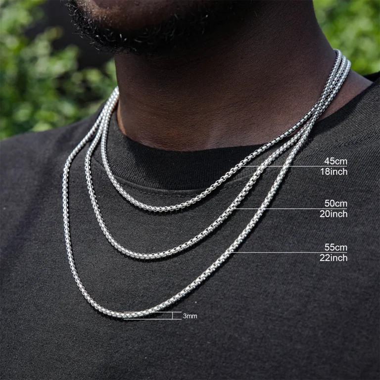 Men's Silver Stainless Steel Chain Necklace – 3mm Rolo Link, 20 Inch, Hip Hop Style