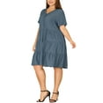 thumbnail image 4 of MODA NOVA Juniors' Plus Denim Dress Tiered V Neck Short Sleeve Midi Chambray Dresses, 4 of 6