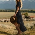 thumbnail image 4 of Wovilon Women's Short Sleeve V-Neck Ruffle Dress, Boho High Low Hem Summer Casual Maxi Dress for Beach Vacation, Weekend Getaways, and Daily Wear, 4 of 6