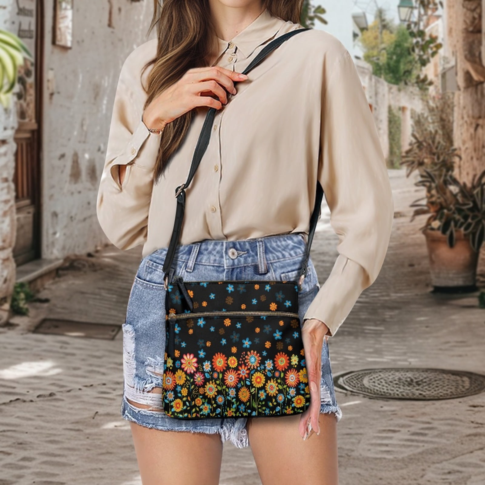 ZUXONGSY Boho Daisy Flower Print PU Shoulder Bag for Women Large Shoulder Handbags Messenger Bag Trendy Travel Purse with Shoulder Strap Pocketbook for Business Dating