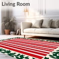 thumbnail image 2 of ODIKA 8'x10' Machine Washable Non-Slip Area Rug, Whimsical Cane Stripe with Holly Leaf Border Festive Bathroom High Traffic Rug, Red, 627937, 2 of 7
