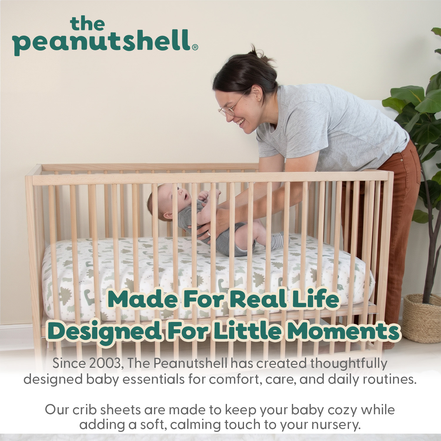 The Peanutshell Organic Cotton Crib Sheets, Sage Dino, 2-Pack photo 6