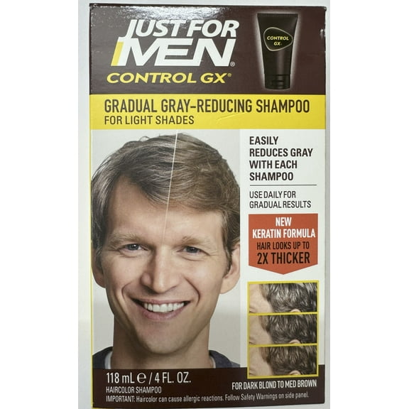 Just For Men Control Gx Grey Reducing Shampoo For Lighter Shades Of Hair, Blonde To Medium Brown, Gradual Hair Color, 4 Fl Oz - Pack Of 1 (Packaging May Vary)