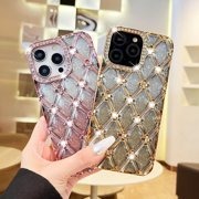 for iPhone 16 Pro Max Glitter Bling Case,Cute Luxury 3D Sparkle Rhinestone Diamond Flower Soft TPU Plating Bumper Shockproof Women Girls Slim Protective Case for iPhone 16 Pro Max 6.9 (Gold)