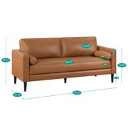 Naomi Home Velonie Air Leather Mid-Century Sofa, Removable Cushions, Matching Bolster Pillows, Spacious 3-Seater Comfort, Solid Wood Frame, Everyday Relaxation, Tan