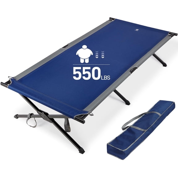 EVER ADVANCED Oversized Camping Cot for Adults, Extra Wide XXL Folding Sleeping Cots with Side Pocket & Carry Bag, 84.3" L x 41.9" W, Supports 550 lbs, Blue