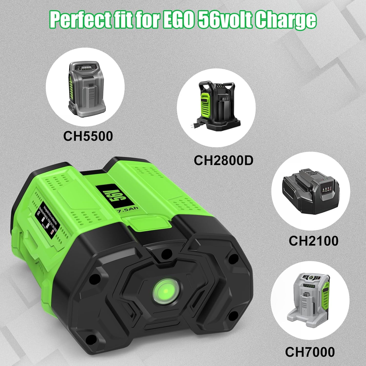 56V 7.5Ah Lithium-Ion Battery Replacement for EGO BA2800 BA4200 BA1400 Compatible with ALL 56V Power Tools