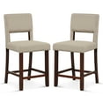 thumbnail image 1 of Costway Set de 2 Sillas de Bar, Juego de Taburetes de Altura de Mostrador con Respaldo Ahuecado y Patas de Madera de Caucho, Taburete de Cocina Tapizado para Hogar, Pub y Café, Beige/Gris, 1 of 4