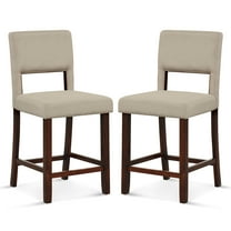 Costway Set of 2 Upholstered Linen Bar Stools 24.5'' Wooden Dining Chairs with Back Beige
